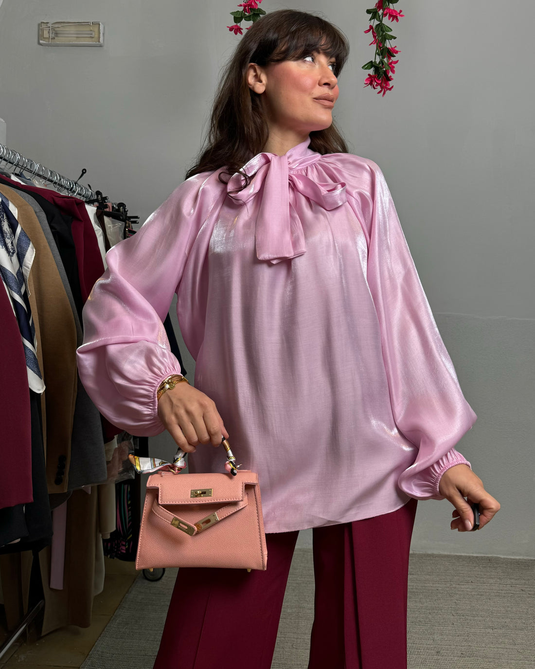 Camicia blusa organza rosa