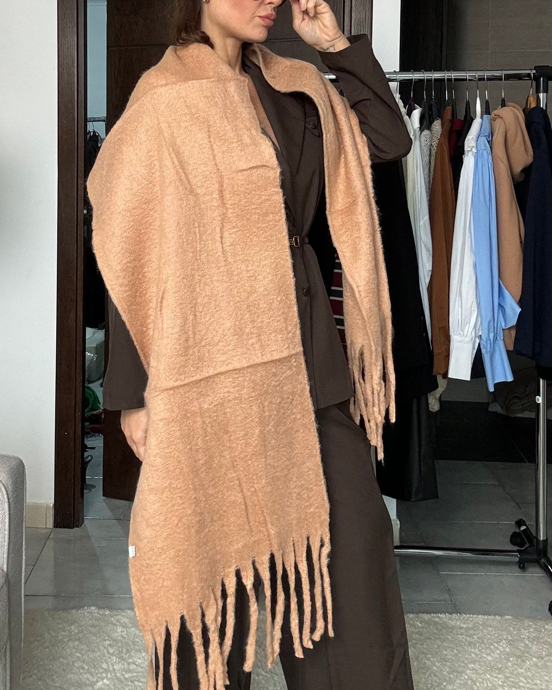 Sciarpa Maxi con frange camel