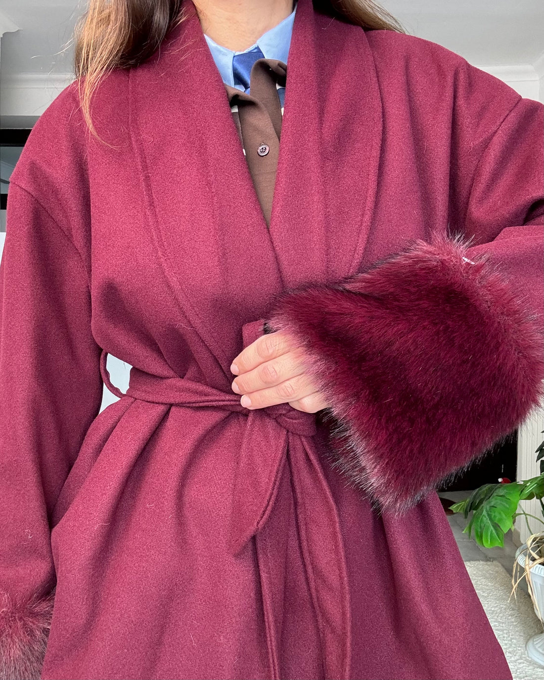 Cappotto mantella collo sciallato Borgogna