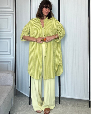 Maxi camicione 100% fresco cotone a righe lime