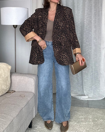 Blazer doppio petto animalier foderato oro/champagne
