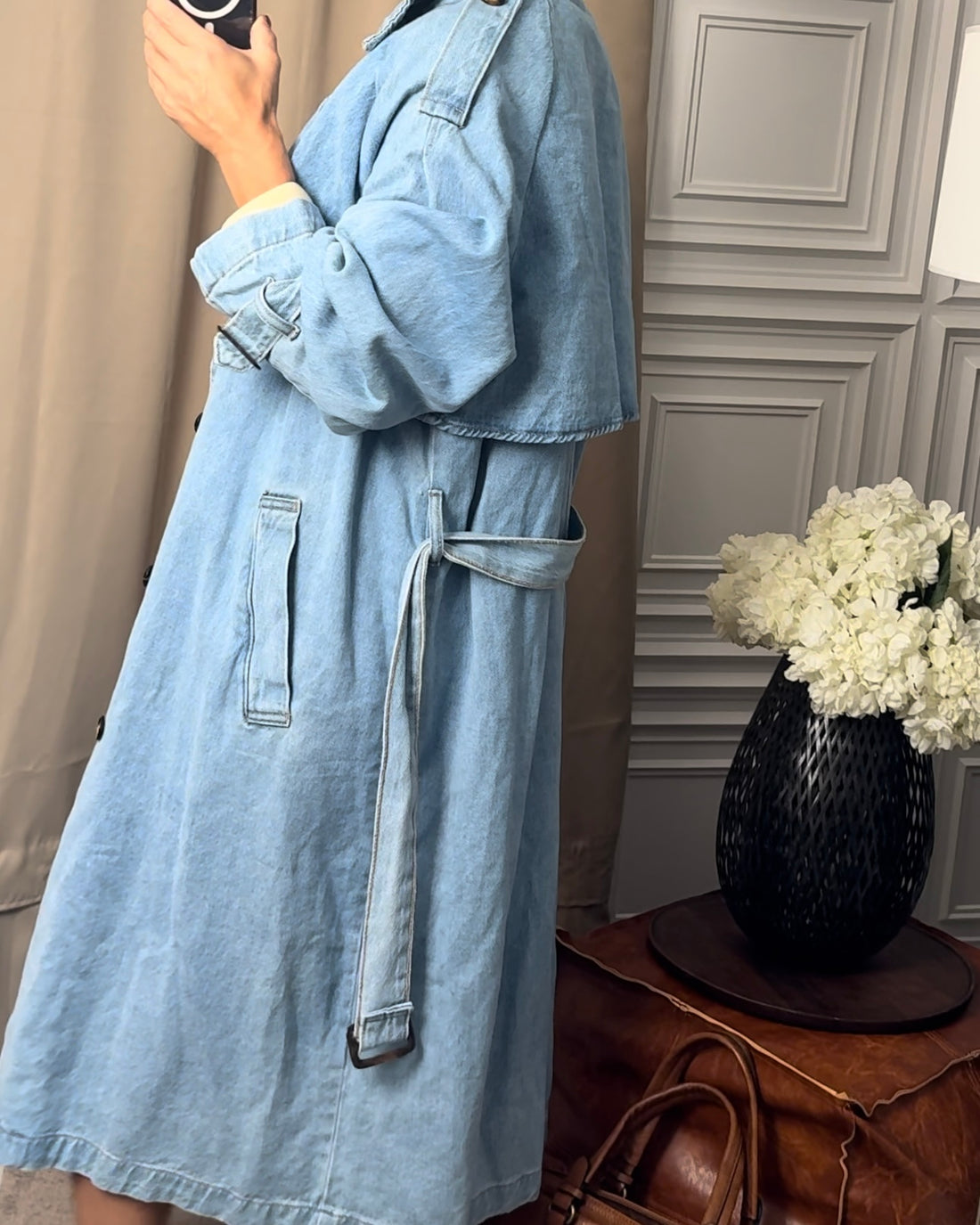 Trench Denim lavaggio chiaro 100% cotone