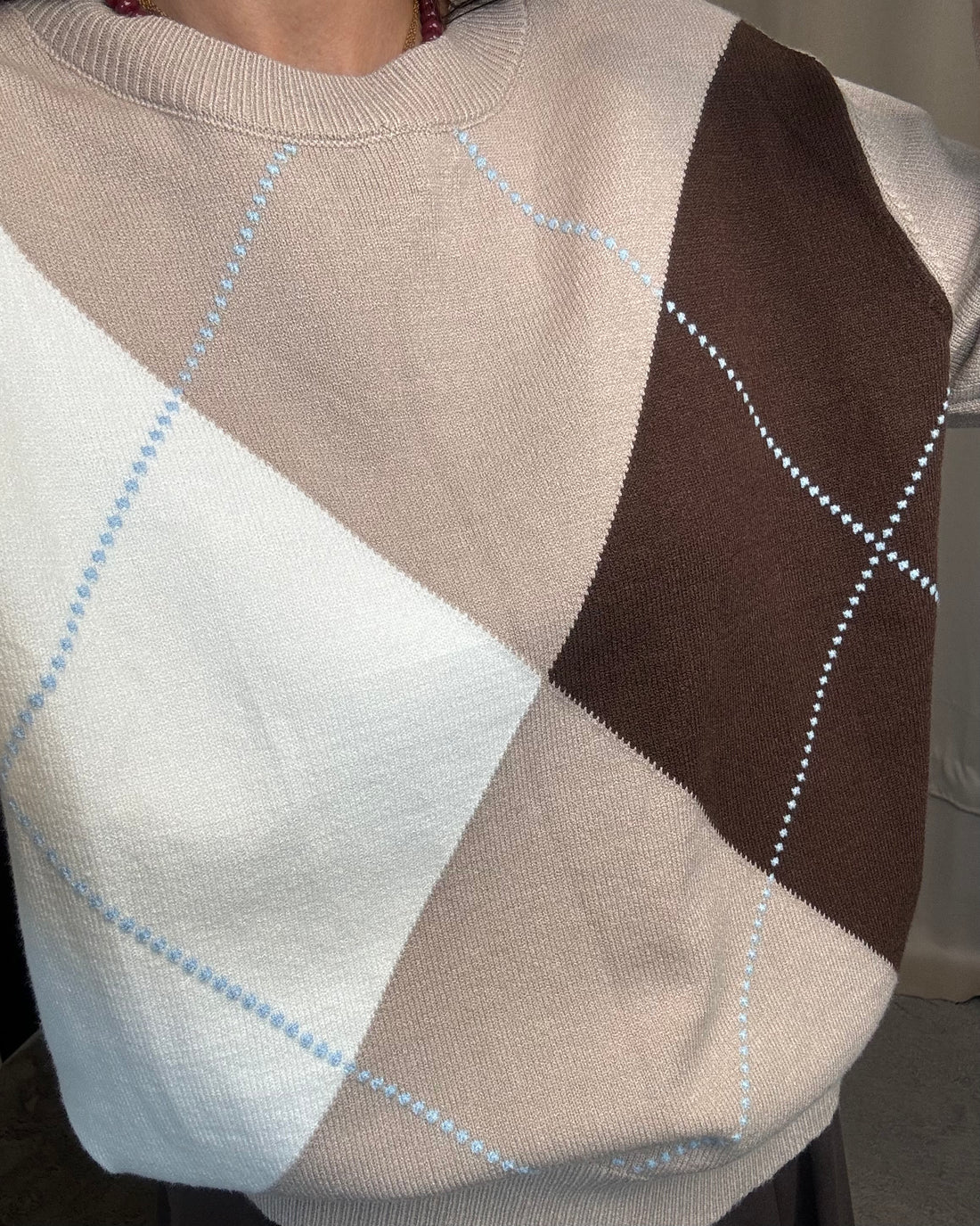Pullover in calda viscosa a rombi beige