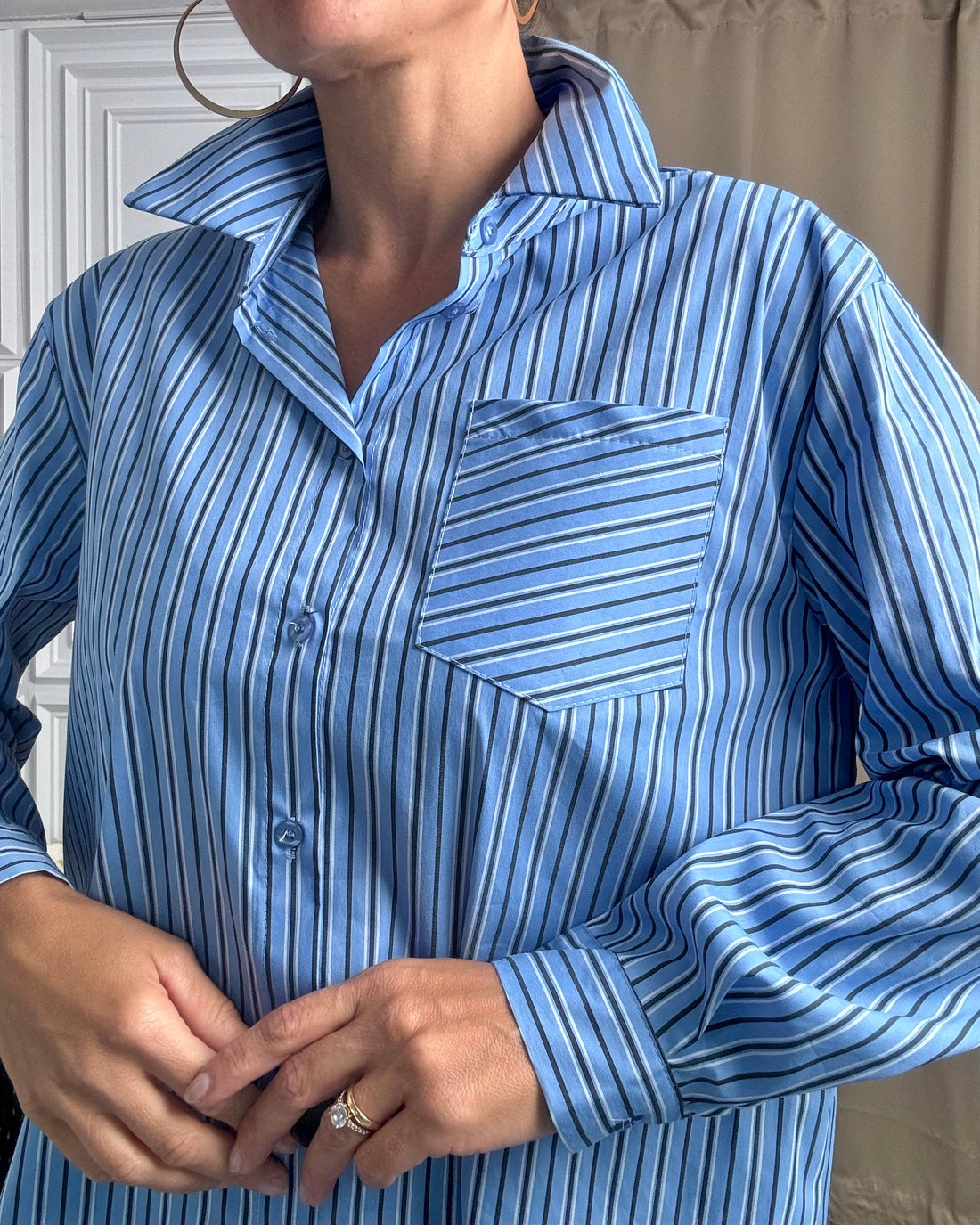 Camicia Office a righe in cotone azzurro