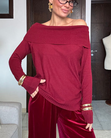 Pullover Navidad bordeaux scollo a barca