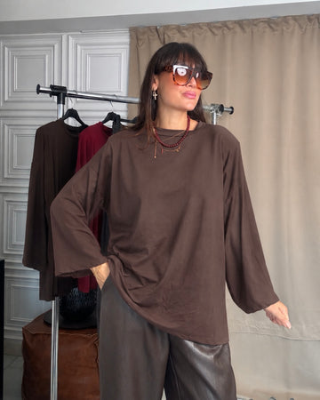 T-shirt con spallina oversize choco 100% cotone