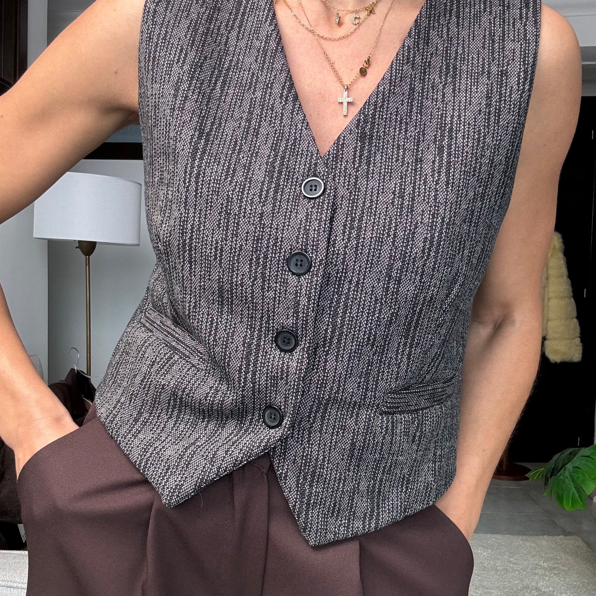 Panciotto velluto marrone-grigio