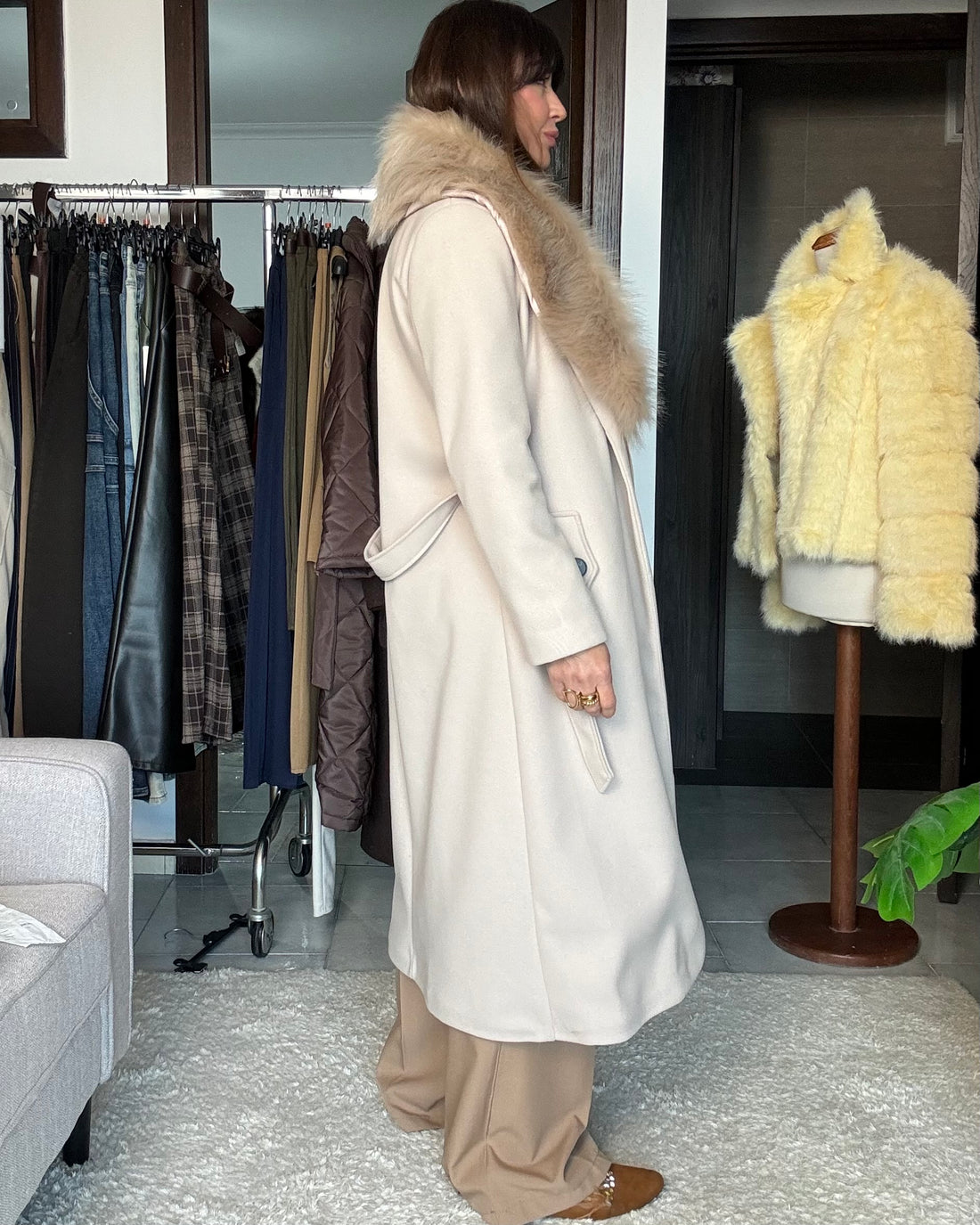 Cappotto ghiaccio con collo eco pelliccia  rimovibile