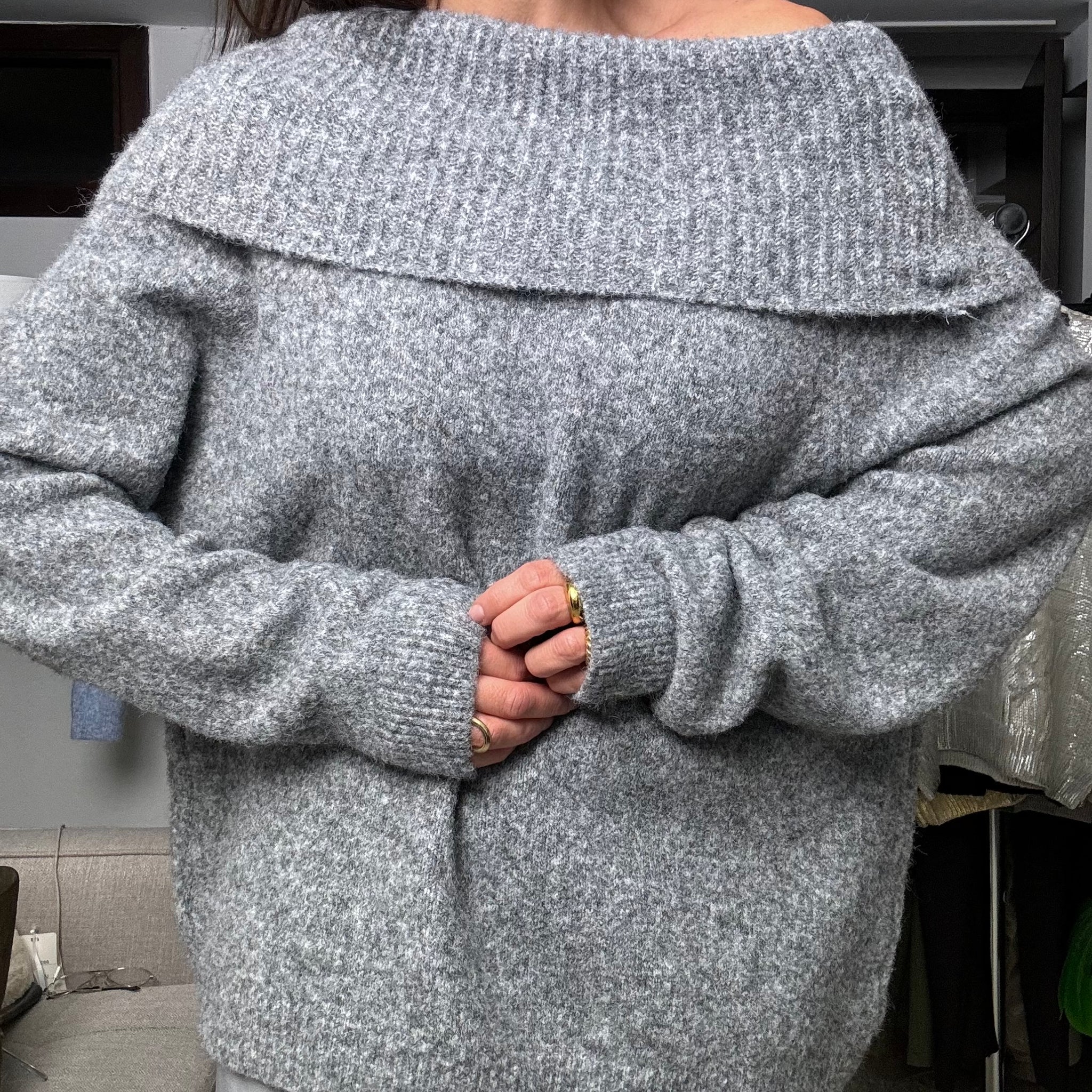 Pullover soffice scollo a barca misto lana grigio