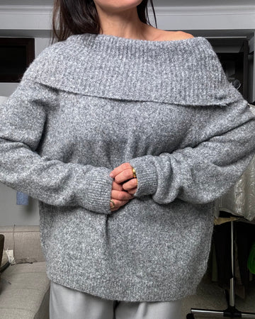 Pullover soffice scollo a barca misto lana grigio