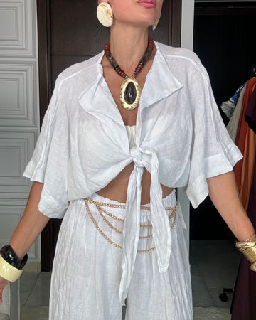 Blusa da annodare 100% Puro  Lino bianco