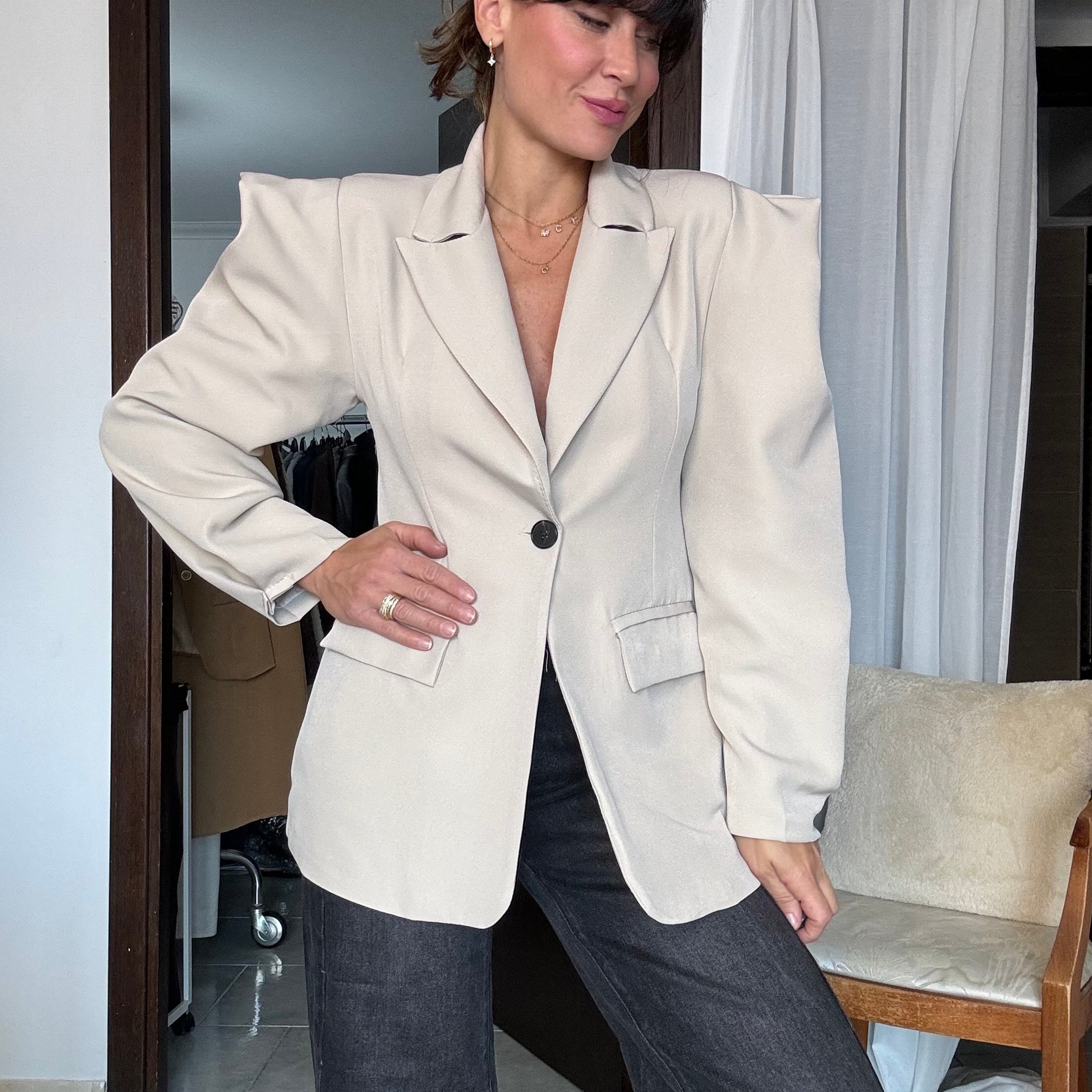 Blazer spallina strutturata beige