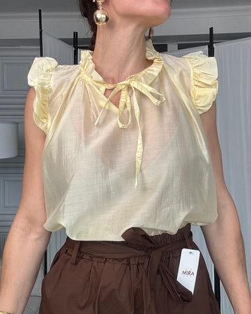 Blusa organza con rouches gialla pastello