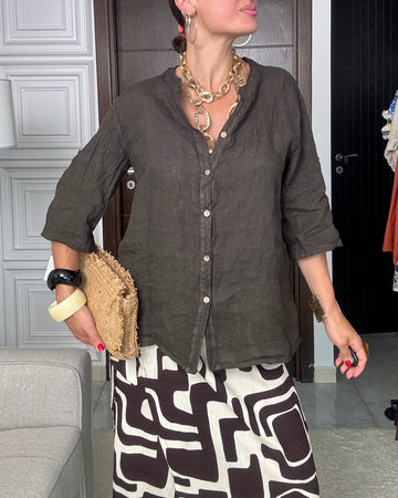 Camicia 100% puro Lino choco