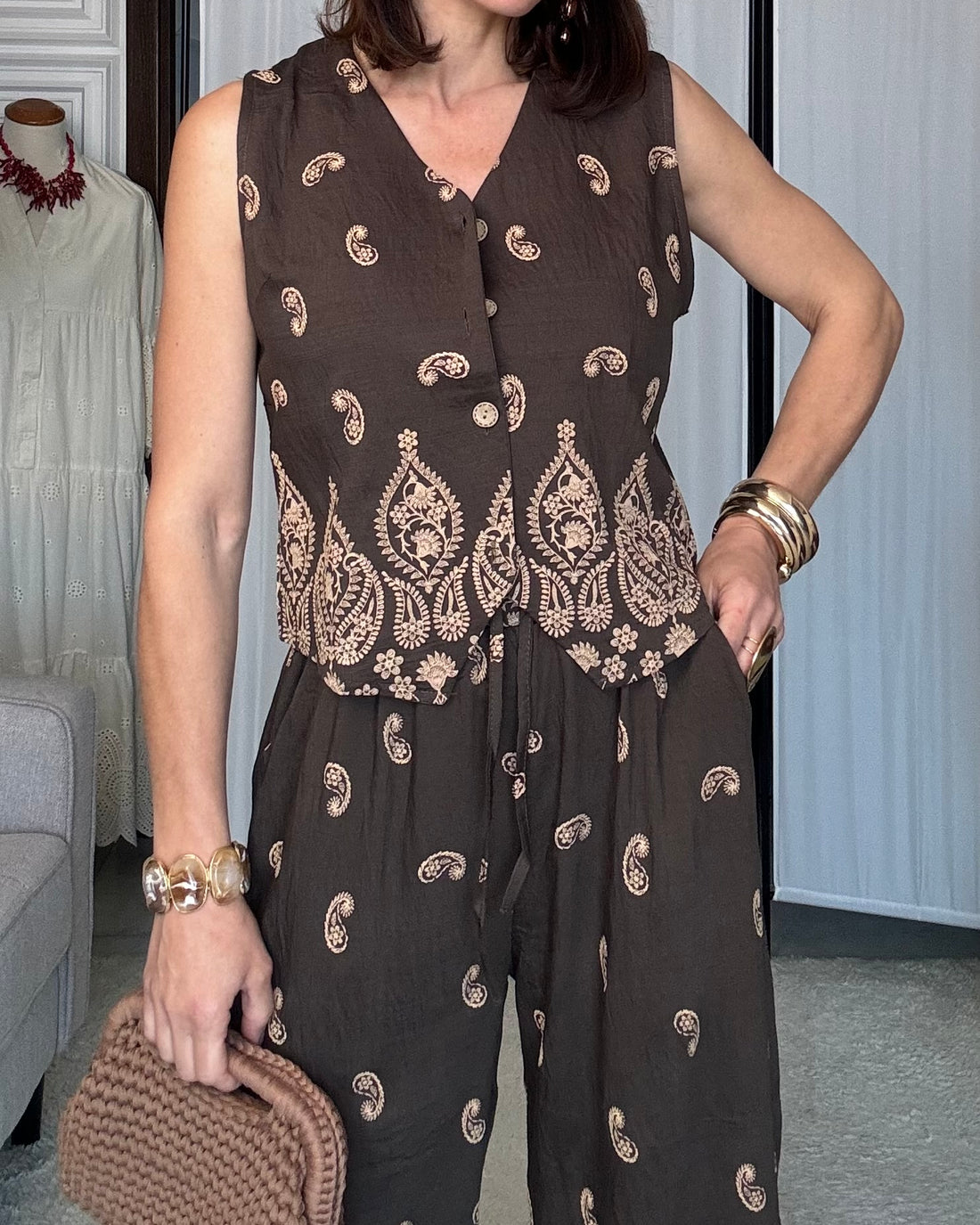Coordinato Marrakech 35% Lino 58% cotone “ricamo Tarz Fassi”choco ricamo oro