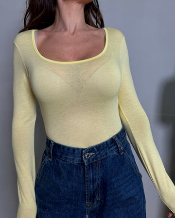 Body scollo tondo giallo manica a guanto