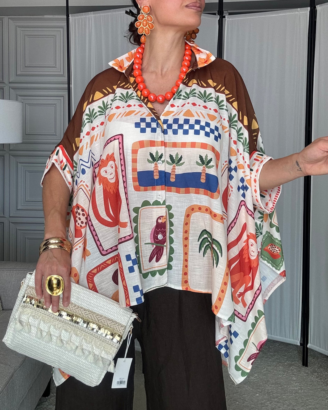 Camicia kimono Rio tropical chic misto lino