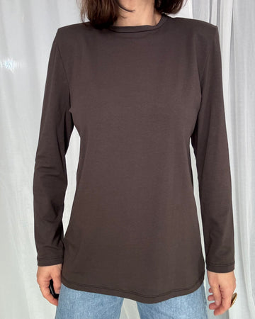 T-shirt manica lunga con spallina cioccolato 100% cotone