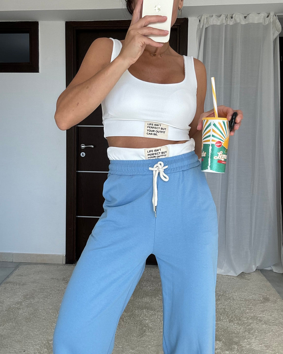 Coordinato Set Gym top e pantalone 100% cotone azzurro