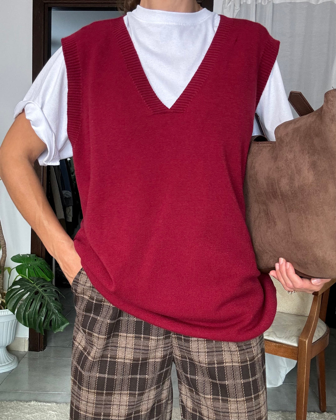 Gilet in lanetta oversize  bordeaux