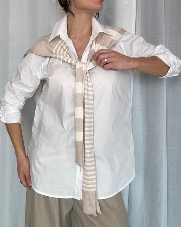 Camicia oversize 100% cotone con finto pullover beige  in filo