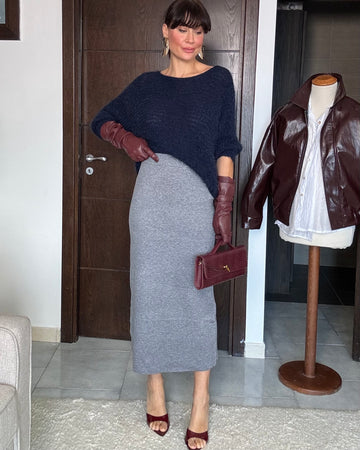 Gonna a matita grigio pastello misto lana