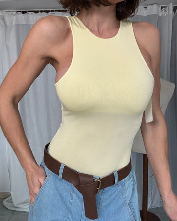 Body scollo americano lycra giallo pastello
