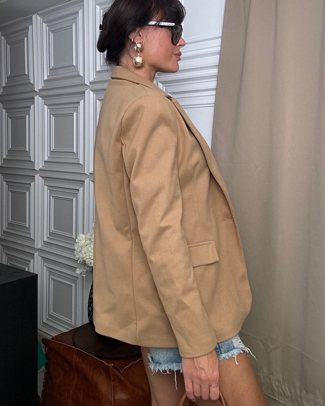 Blazer in tessuto effetto scamosciato camel