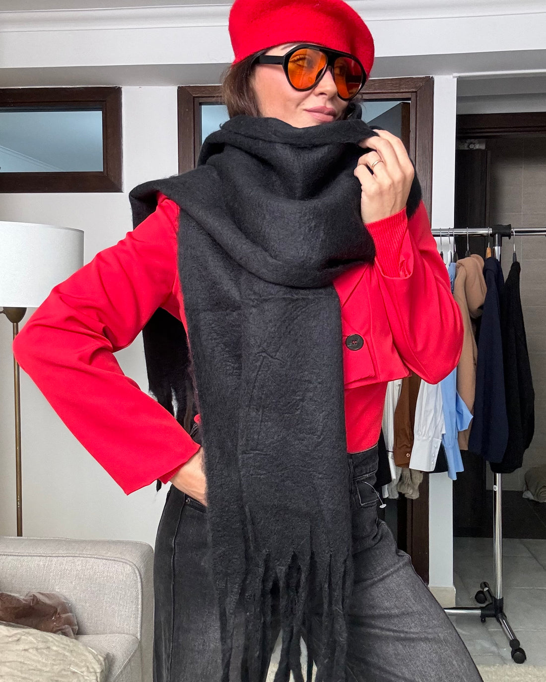 Sciarpa Maxi frange nera