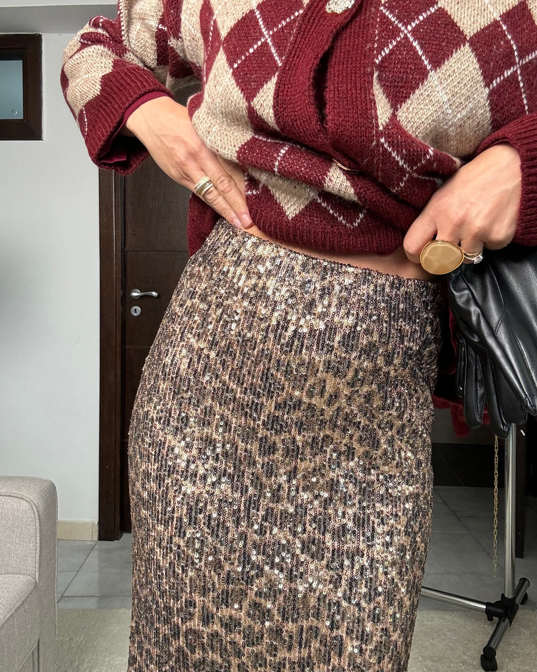 Gonna “a matita” paillettes champagne