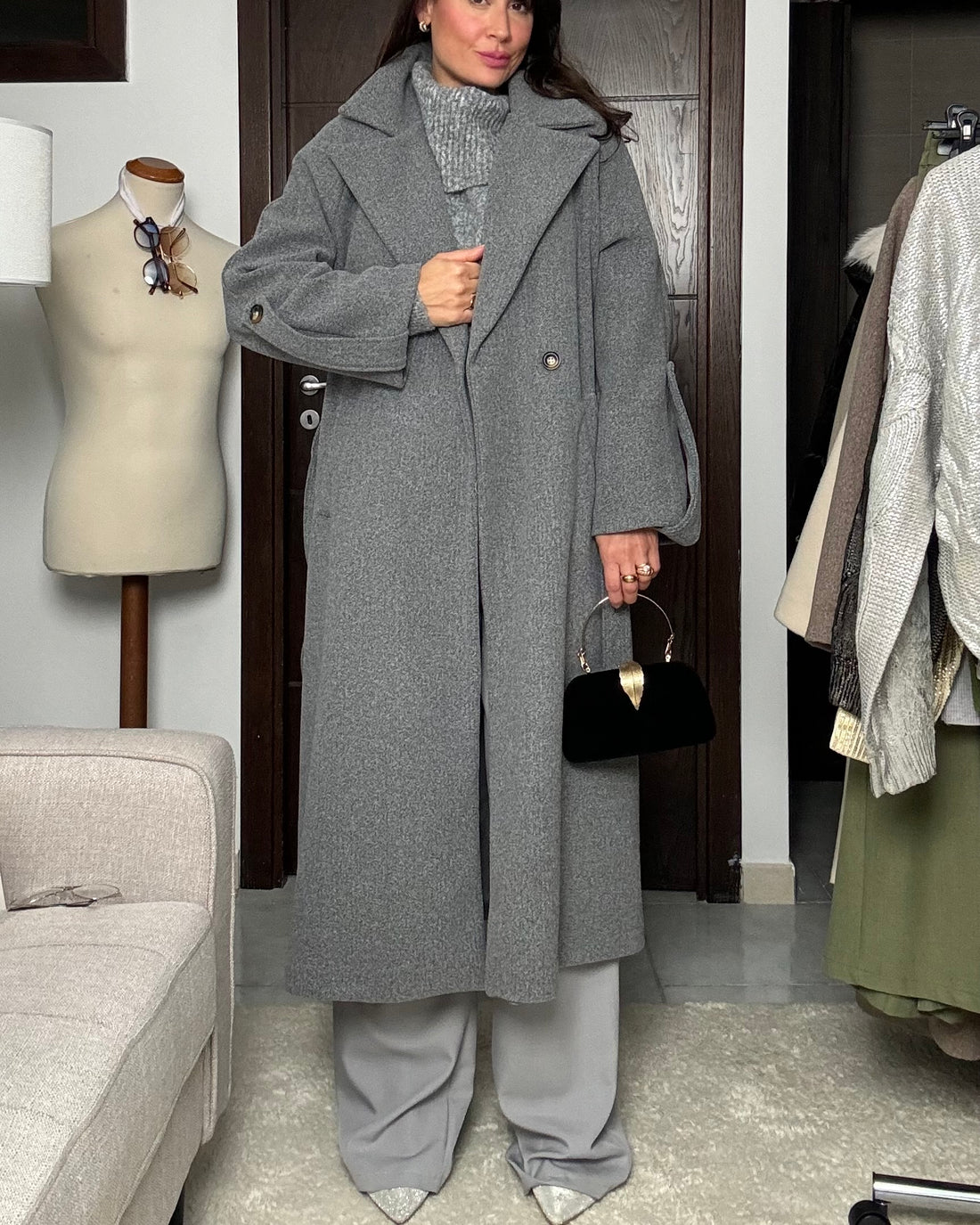 Cappotto lana rasata raglan grigio