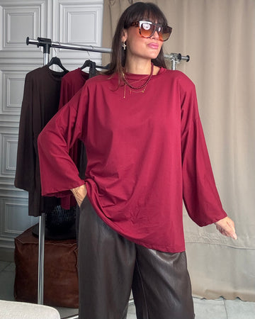 T-shirt con spallina oversize Borgogna 100% cotone