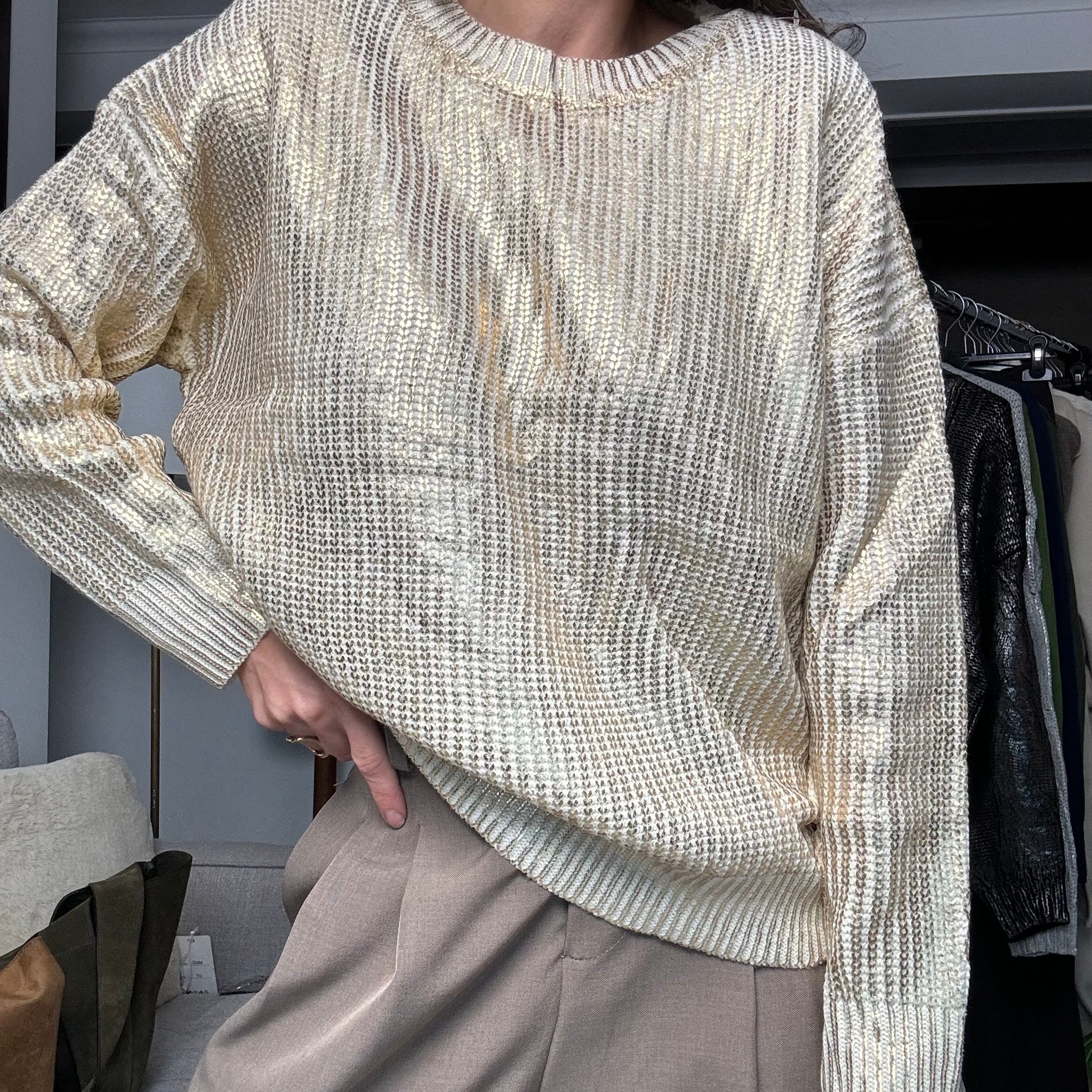 Pullover laminato oro