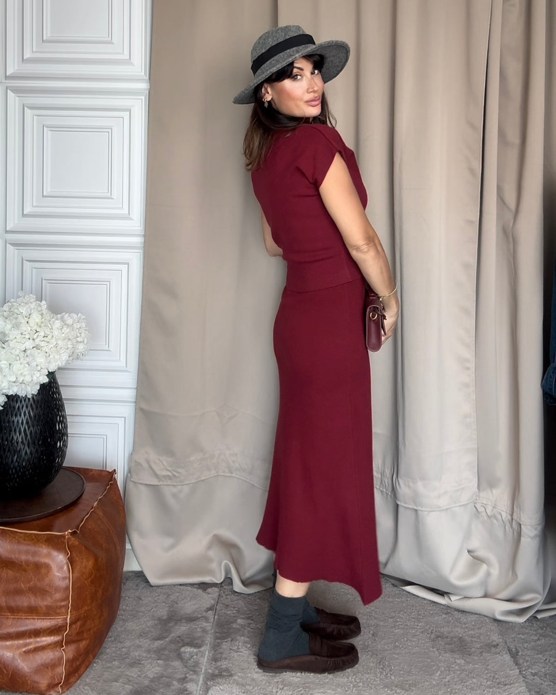 Completo in maglia di viscosa Borgogna