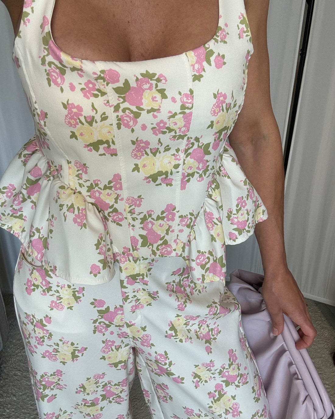 Coord set completo bustino e pantalone a fiori Made in Italy