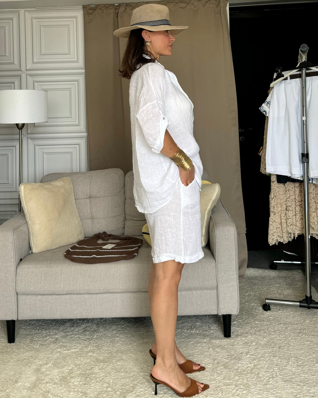 Coordinato camicia e bermuda 100% Lino bianco