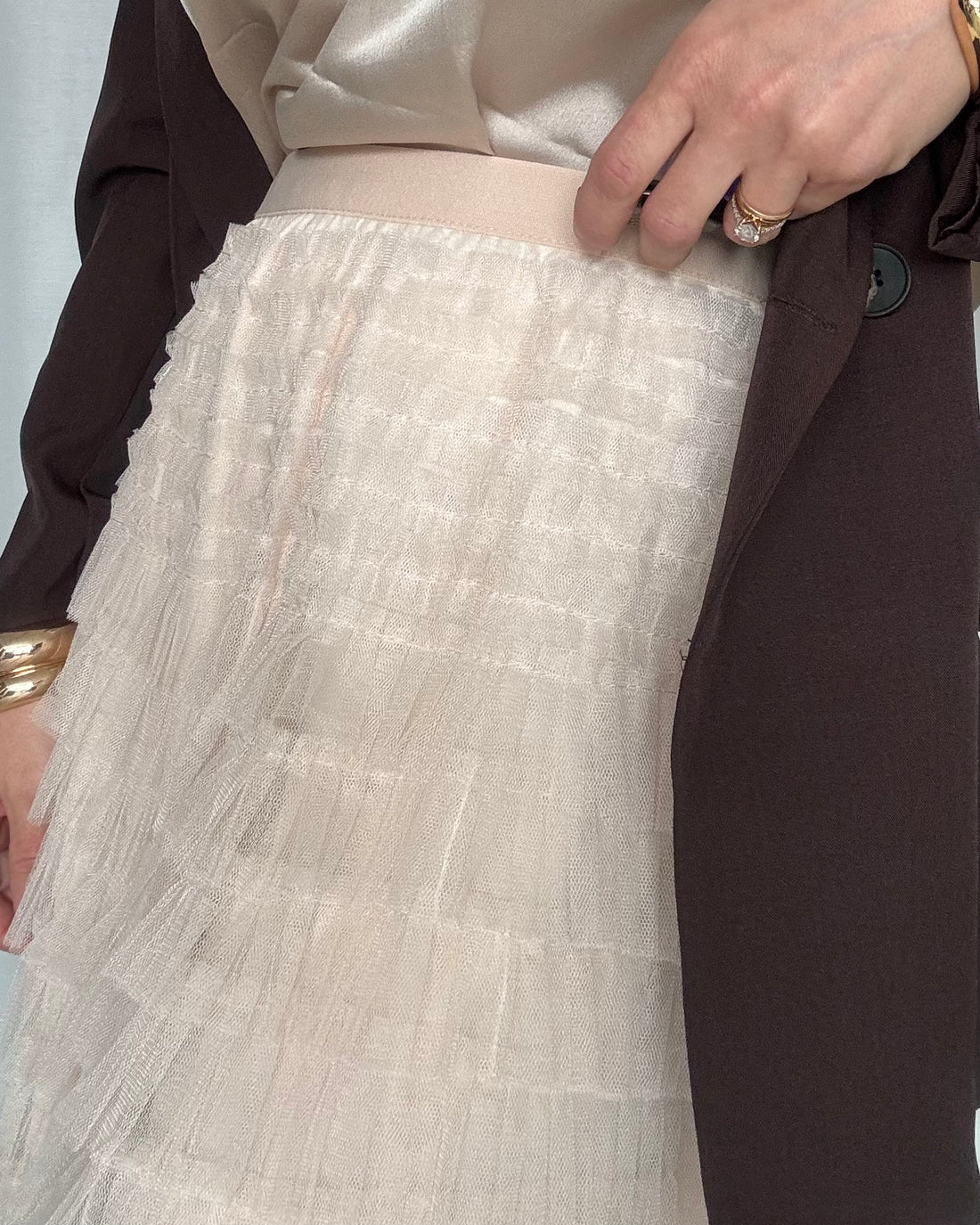 Gonna vita alta in tulle champagne