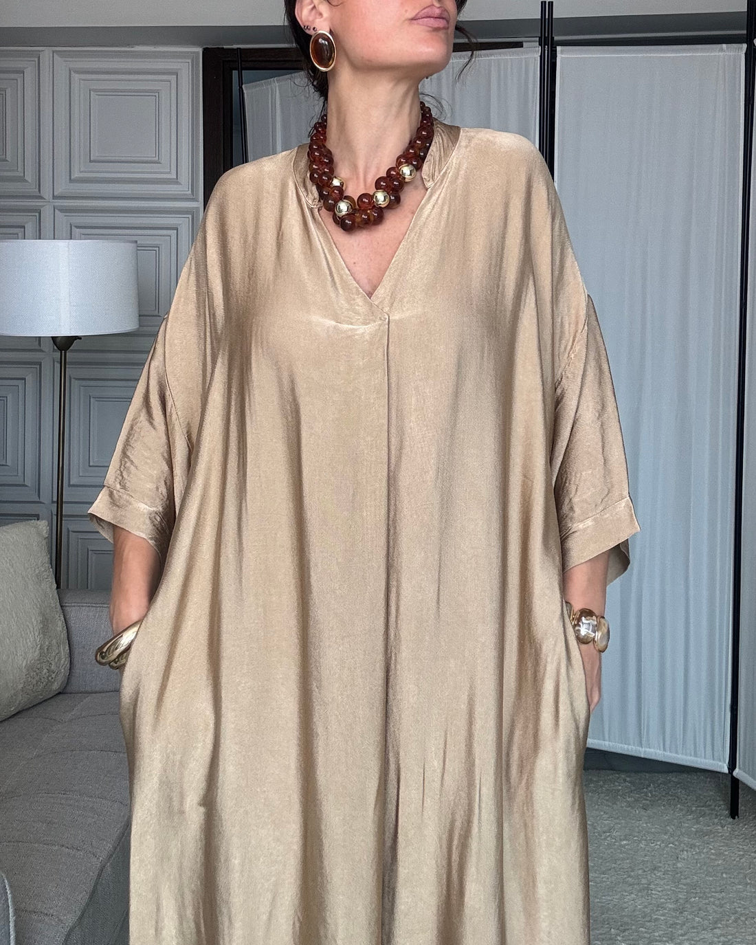 Abito Caftano Luxury in seta viscosa oro