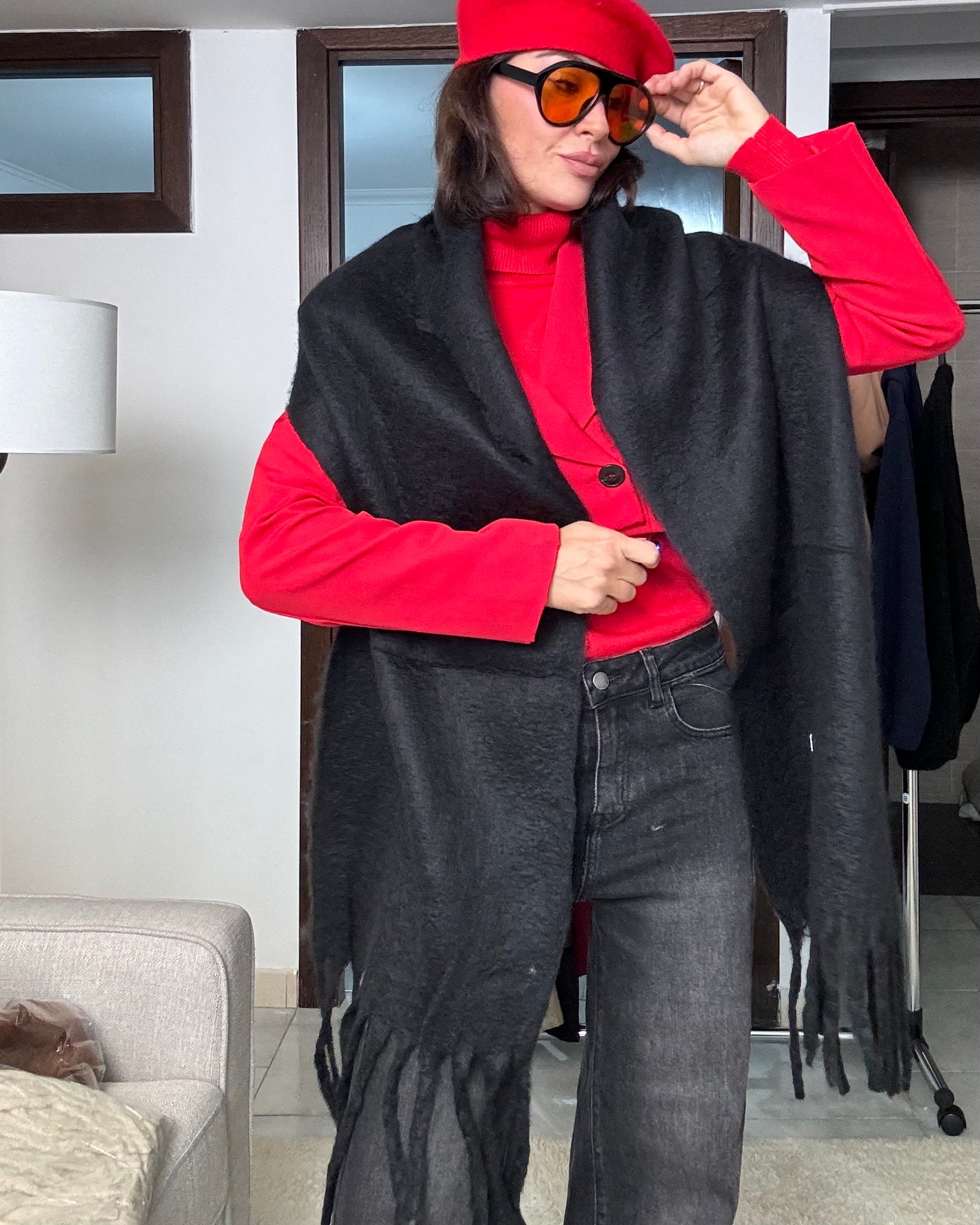 Sciarpa Maxi frange nera