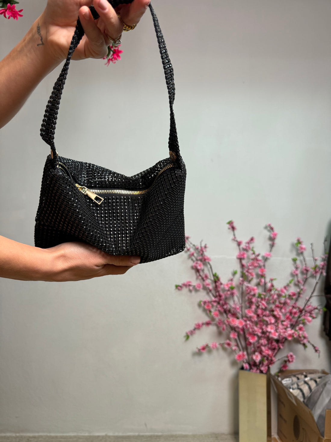 Borsa a sacco elegante nero/argento