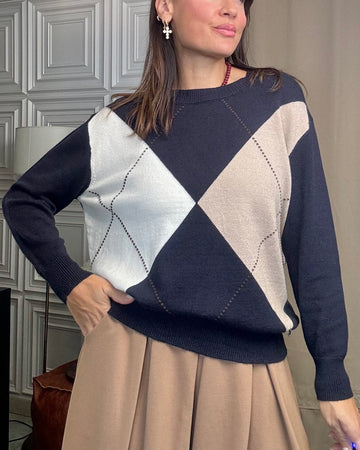 Pullover in calda viscosa rombi blu