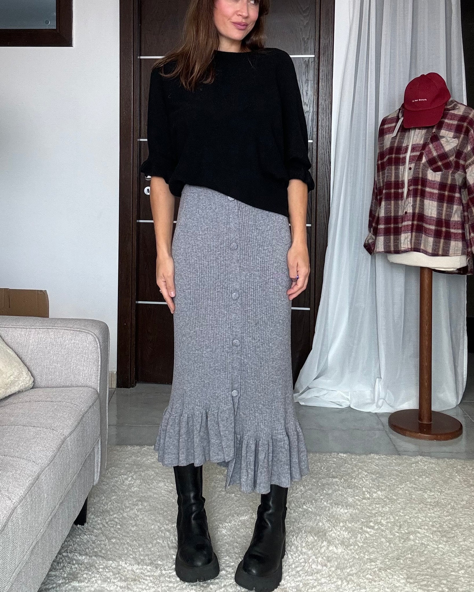 Gonna midi lanetta grigio chiaro