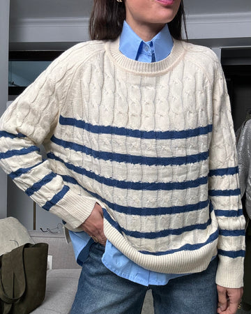 Pullover a righe panna e blu