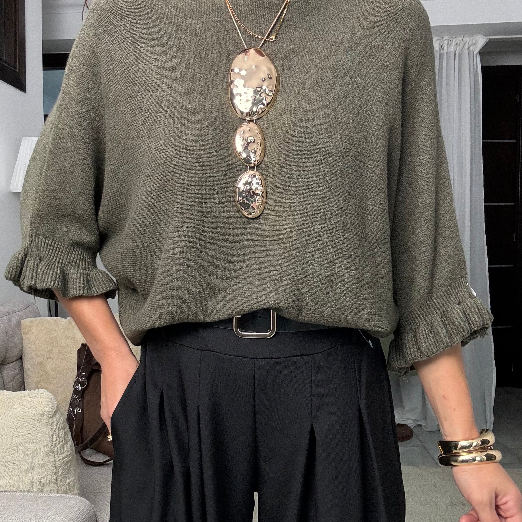 Pullover scollo a barca verde oliva