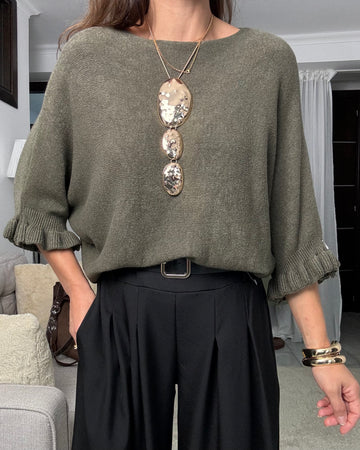 Pullover scollo a barca verde oliva