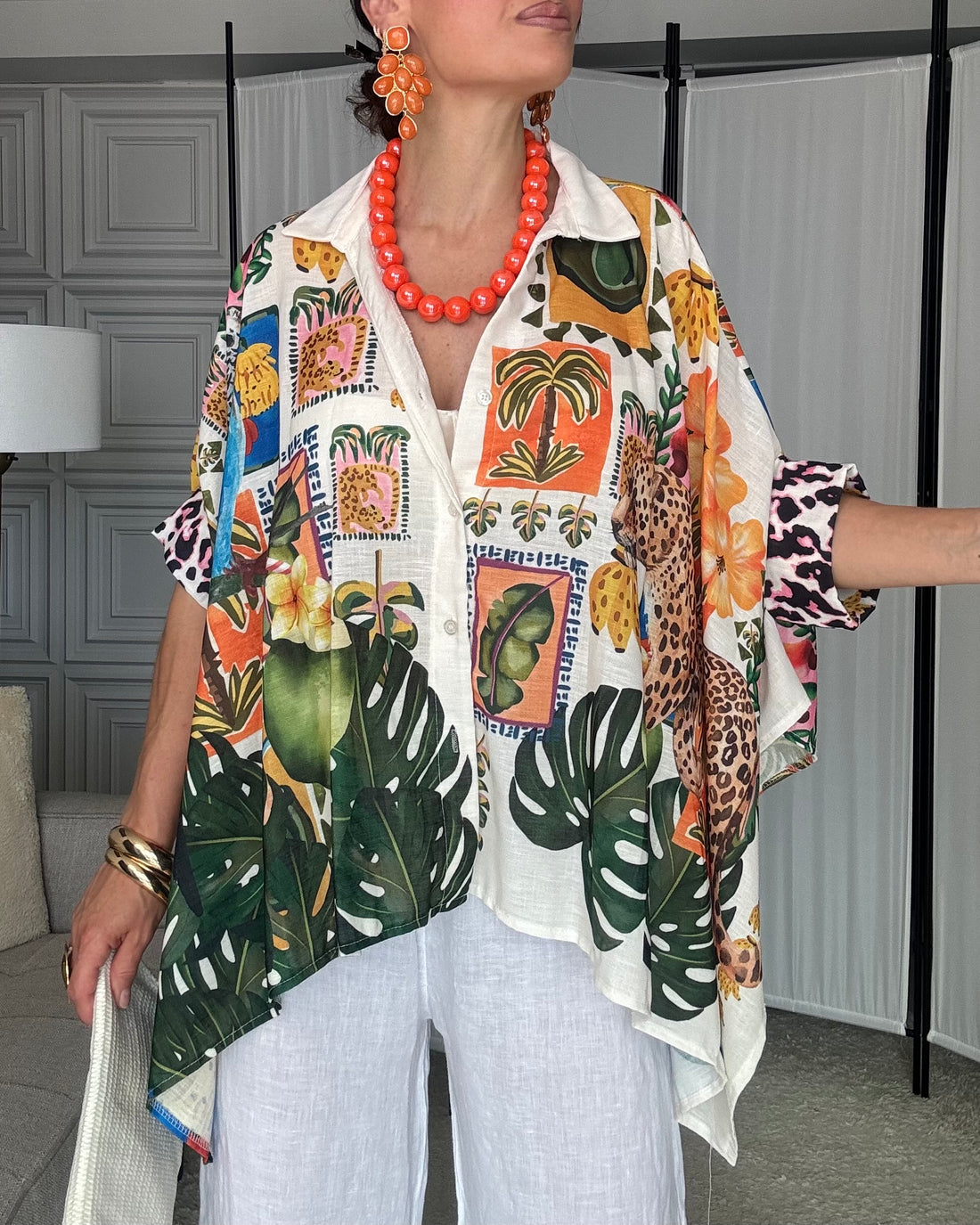 Camicia kimono Rio tropical chic misto lino