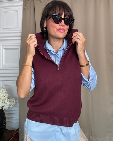 Pullover smanicato in caldo viscosa Borgogna