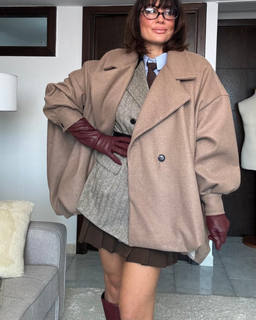 Cappotto corto ballon oversize camel