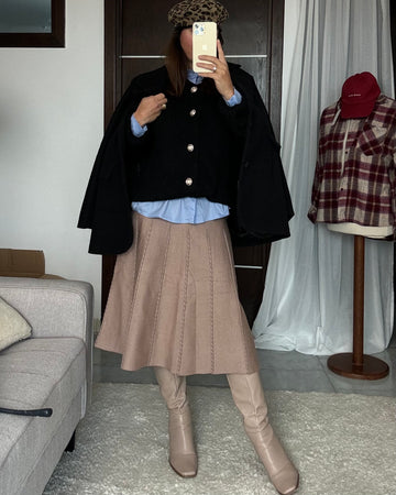 Gonna in calda maglia camel