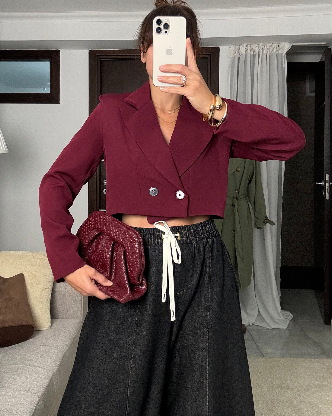 Blazer Crop Borgogna